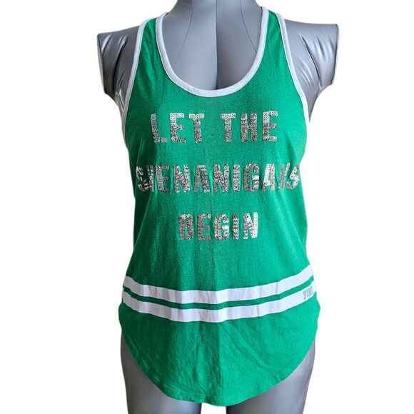 Victoria’s Secret Pink Bling Sequin Tee Let The Shenanigans Size S/P - Picture 3 of 6